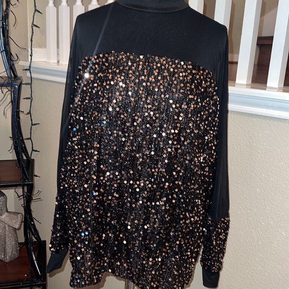 NIP Elegant Plus Size Women's Solid Sequin Top - Long Sleeve Round Neck, PTP 22” - Picture 11 of 12